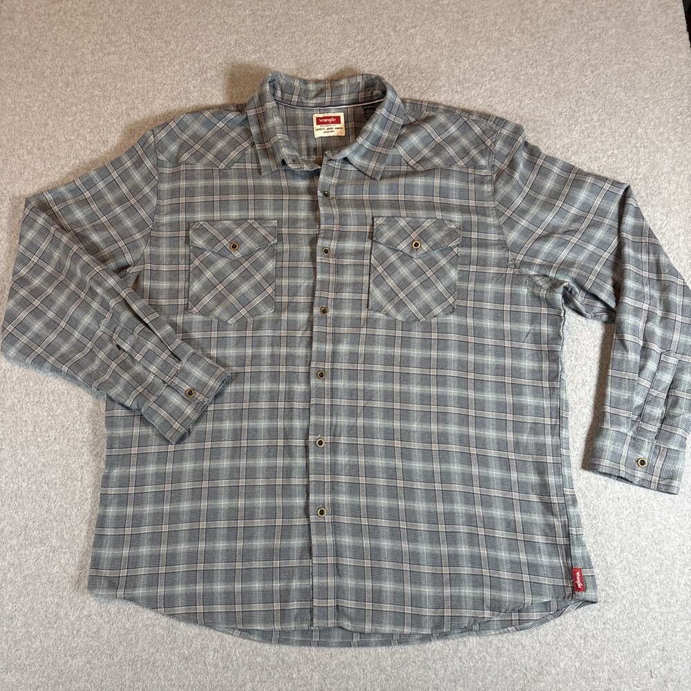 VTG Wrangler Plaid Long Sleeve Button Up Blue 2 Pocket Men's 2XL Western 90s